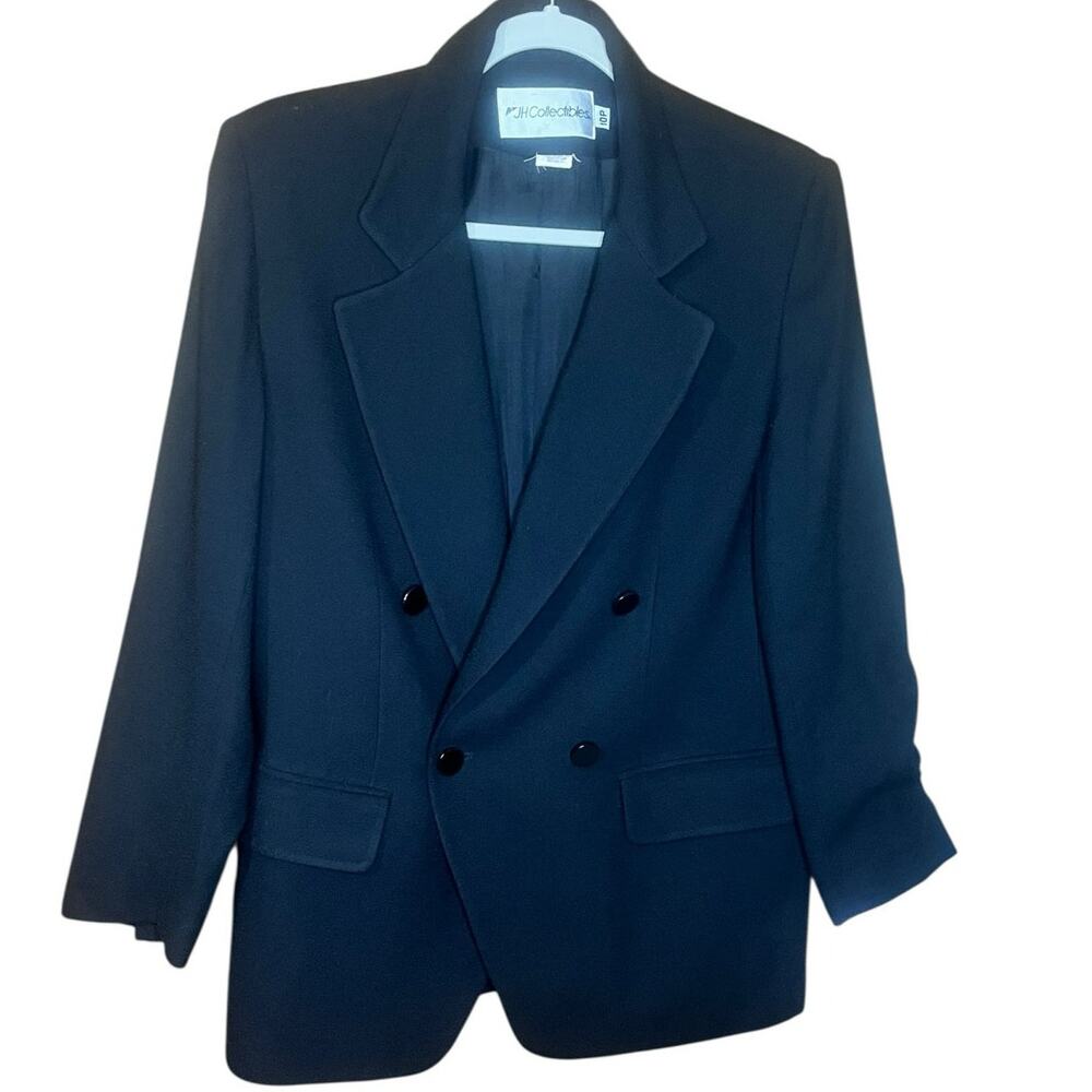 JH Collectibles 100% Wool Double Breasted Black Blazer Size 10 Petite